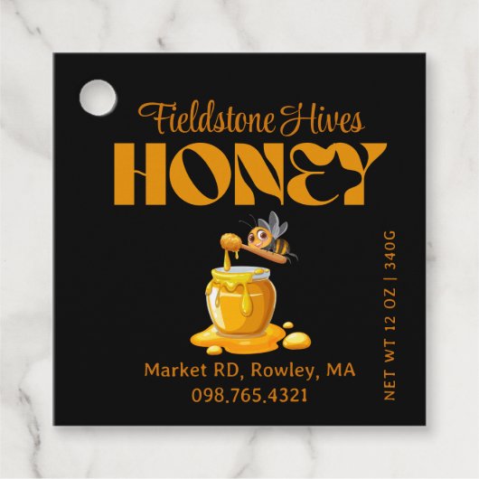 Black Bee Honey Label Metallic Gold Text (Voorkant)