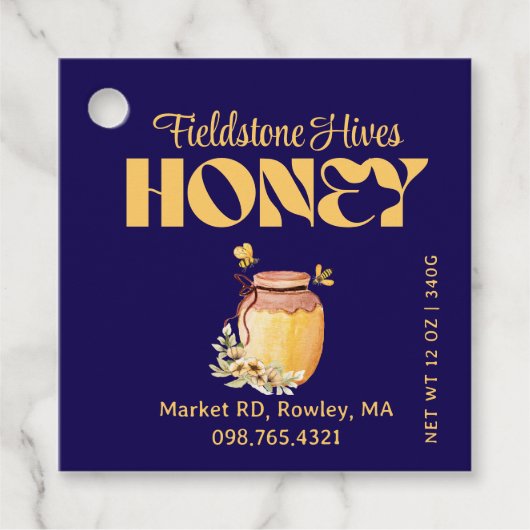 Black Bee Honey Label Metallic Gold Text  (Voorkant)