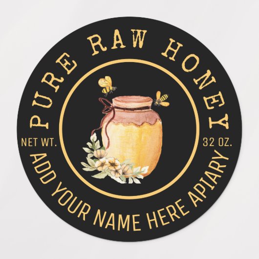 Black Bee Honey Label Metallic Gold Text (Design 2)