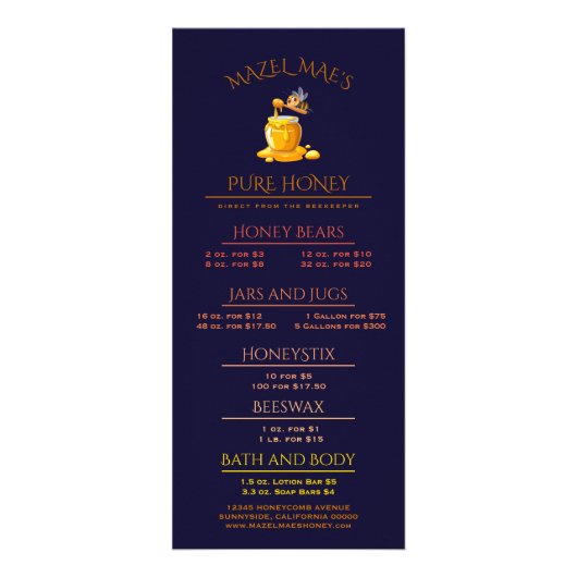 Black Bee Honey Label Metallic Gold Text Reclamekaart (Voorkant)