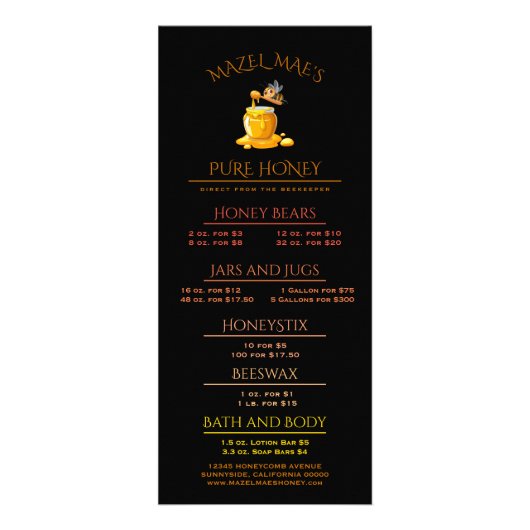 Black Bee Honey Label Metallic Gold Text Reclamekaart (Voorkant)