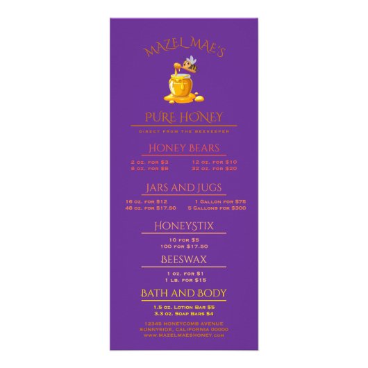 Black Bee Honey Label Metallic Gold Text Reclamekaart (Voorkant)