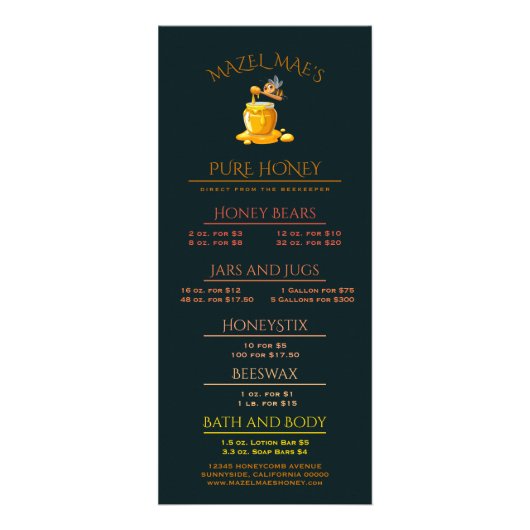 Black Bee Honey Label Metallic Gold Text Reclamekaart (Voorkant)