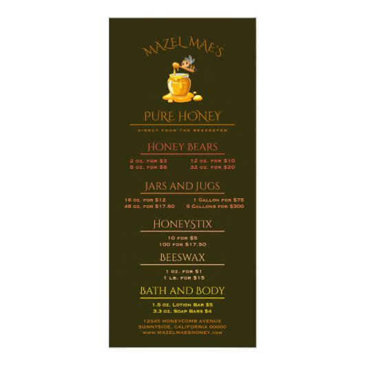 Black Bee Honey Label Metallic Gold Text Reclamekaart (Voorkant)