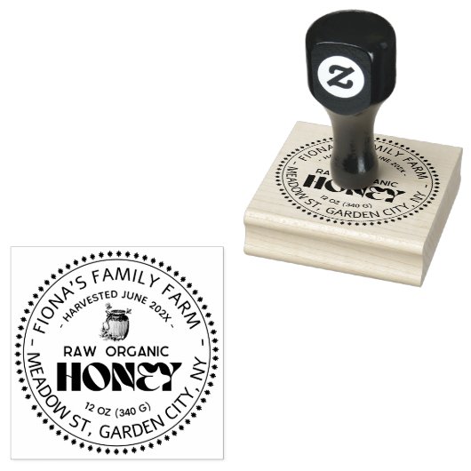Black Bee Honey Label Metallic Gold Text  Rubberstempel (Gestempeld)
