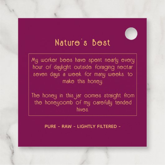 Black Bee Honey Label Metallic Goud Tekst (Achterkant)