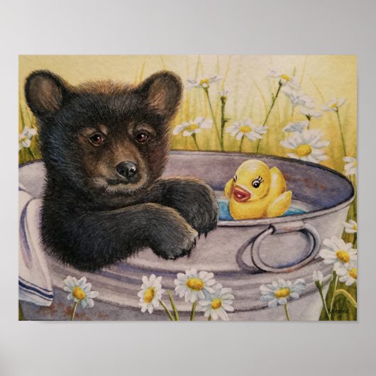Black Beer Cub Washtub Bath Duck Waterverf 11x14 Poster (Voorkant)