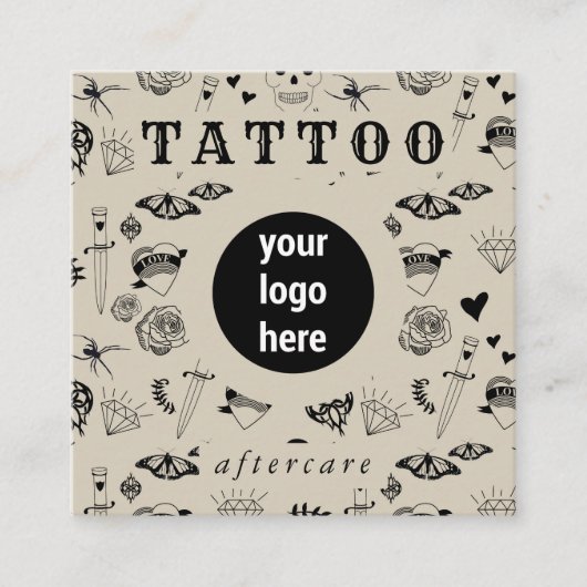 Black & Beige Logo Tattoo Nazorg Instructies Vierkante Visitekaartje (Voorkant)