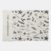 Black beige modern scandi elegant script Kerstmis Theedoek (Horizontaal)