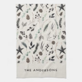 Black beige modern scandi elegant script Kerstmis Theedoek (Verticaal)