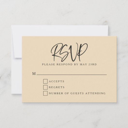 Black Beige Modern Script Lettering Wedding RSVP Kaartje (Voorkant)