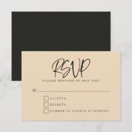 Black Beige Modern Script Lettering Wedding RSVP Kaartje