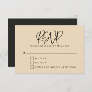 Black Beige Modern Script Lettering Wedding RSVP Kaartje