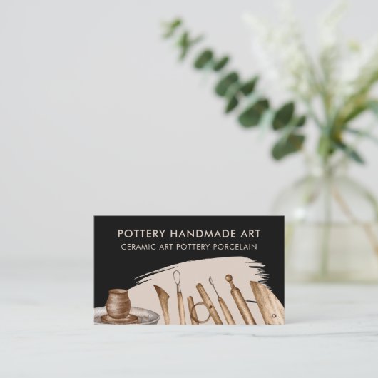 Black Beige Pottery Ceramic Clay Visitekaartje (Staand voorkant)