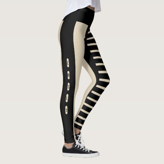 Black Beige Stripes Pattern Leggings (Rechts)
