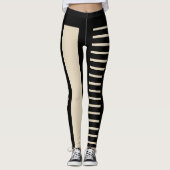 Black Beige Stripes Pattern Leggings (Voorkant)