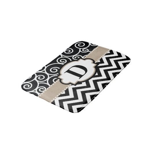 Black Beige Swirls Chevron Badmat (Gekanteld)