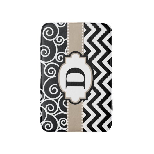Black Beige Swirls Chevron Badmat (Voorkant Verticaal)