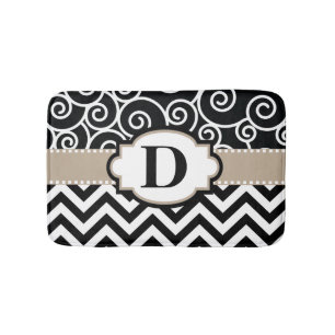 Black Beige Swirls Chevron Badmat