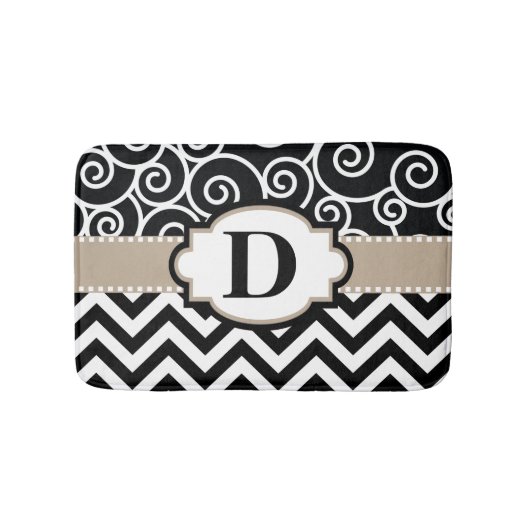 Black Beige Swirls Chevron Badmat (Voorkant)