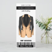Black Beige Tuxedo Verjaardag Ticket Uitnodiging (Staand voorkant)