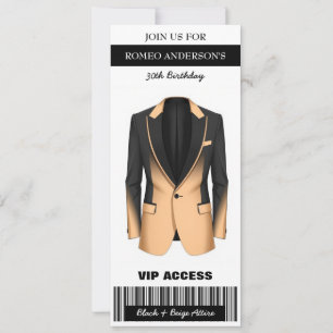 Black Beige Tuxedo Verjaardag Ticket Uitnodiging