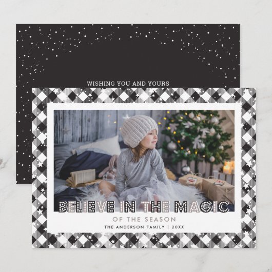 Black Believe in de Magic Photo Kerstkaarten Feestdagenkaart (Voorkant / Achterkant)