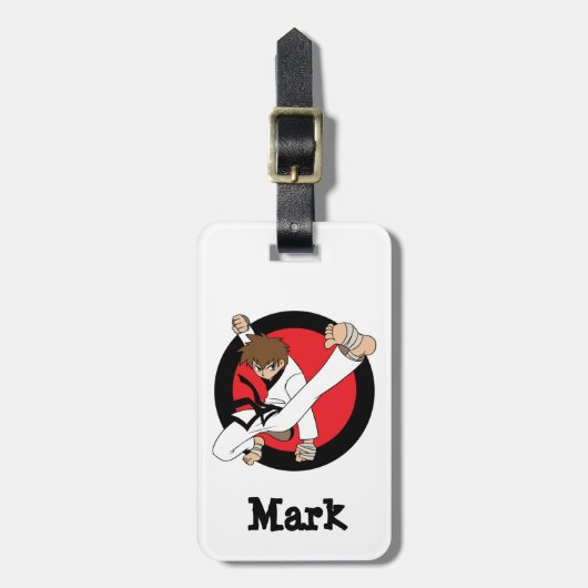 Black Belt Karate/Ninja Brunette Boy Bagagelabel (Voorkant verticaal)