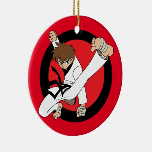 Black Belt Karate/Ninja Brunette Boy Keramisch Ornament (Rechts)
