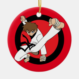 Black Belt Karate/Ninja Brunette Boy Keramisch Ornament