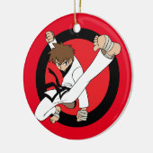 Black Belt Karate/Ninja Brunette Boy Keramisch Ornament (Links)