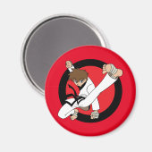 Black Belt Karate/Ninja Brunette Boy Magneet (Voorkant / Achterkant)