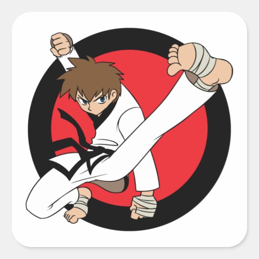 Black Belt Karate/Ninja Brunette Boy Sticker (Voorkant)