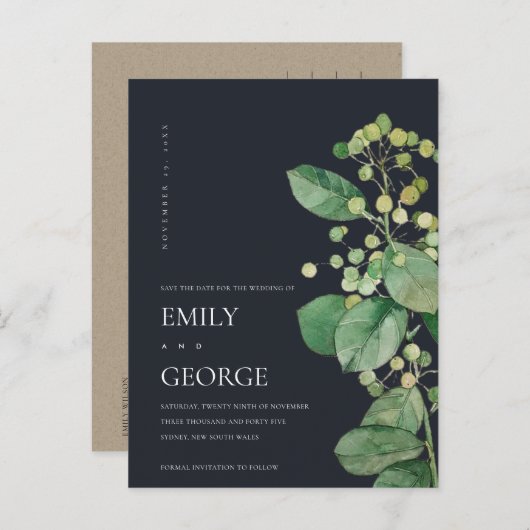 BLACK BERRY LEAFY FOLIAGE GREENERY BEWAREN DE DATU AANKONDIGINGSKAART (Voorkant / Achterkant)