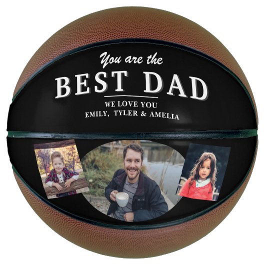Black Best Dad 3 Photo Collage Basketbal (Voorkant)