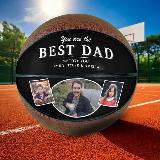 Black Best Dad 3 Photo Collage Basketbal