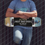 Black Best Dad Typography Father's Day 2 Photos Persoonlijk Skateboard<br><div class="desc">Black Best Dad Typography Father's Day 2 Photo Collage skateboard. Rendy typografie op een zwarte achtergrond. Voeg uw namen en 2 foto's toe. Dit moderne skateboard is een perfect geschenk voor een vader op vaderdag,  verjaardag of Kerstmis en een mooie fotokalk.</div>