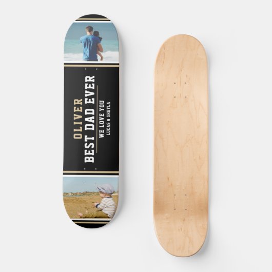Black Best Dad Typography Father's Day 2 Photos Persoonlijk Skateboard (Voorkant)