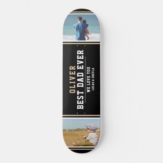 Black Best Dad Typography Father's Day 2 Photos Persoonlijk Skateboard (Voorkant)
