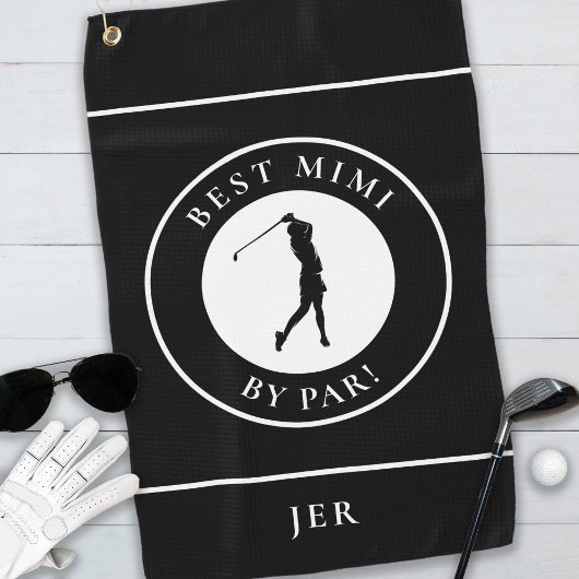 Black Best Grandma Mimi Golfer Monogram Sports Pro Golfhanddoek
