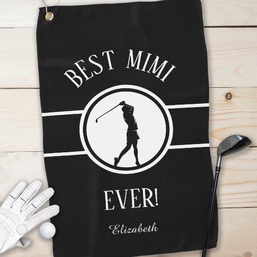 Black Best Grandma Mimi Golfer Sports Monogram Golfhanddoek