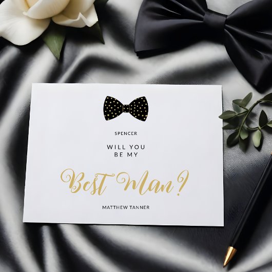 Black Best Man Vintage Bow Wedding Proposal Briefkaart