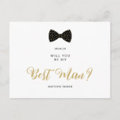 Black Best Man Vintage Bow Wedding Proposal Briefkaart (Voorkant)