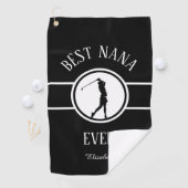 Black Best Nana Golfer Grandma Monogrammed Womens Golfhanddoek (Insitu)