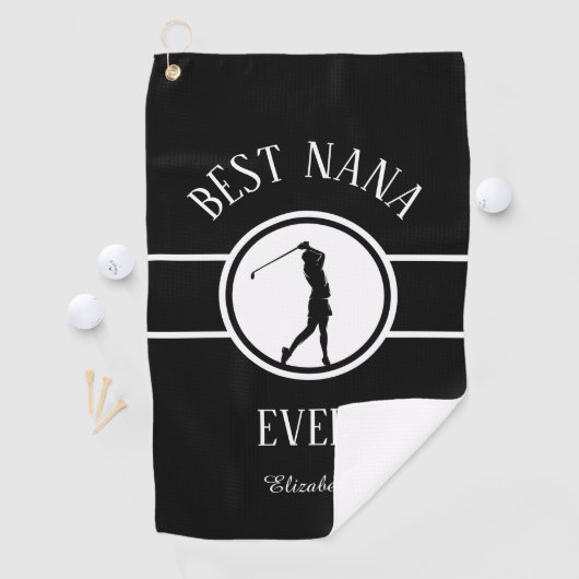 Black Best Nana Golfer Grandma Monogrammed Womens Golfhanddoek (Insitu)