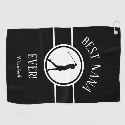 Black Best Nana Golfer Grandma Monogrammed Womens Golfhanddoek (Horizontaal)