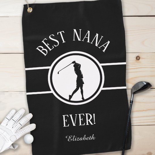 Black Best Nana Golfer Grandma Monogrammed Womens Golfhanddoek