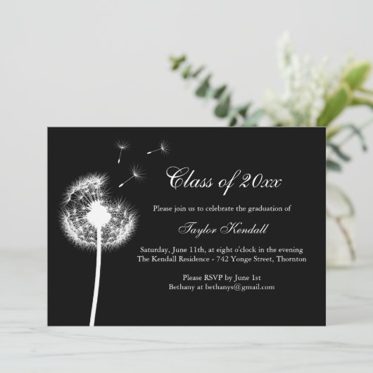 Black Best Wishes Afstuderen Invitation Kaart (Staand voorkant)