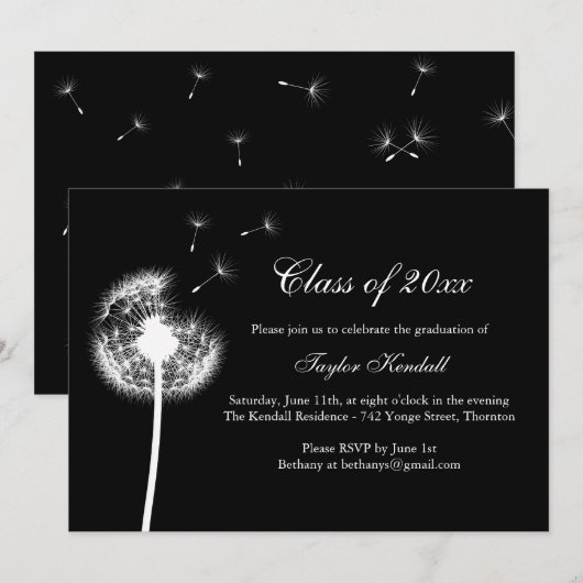 Black Best Wishes Afstuderen Invitation Kaart (Voorkant / Achterkant)