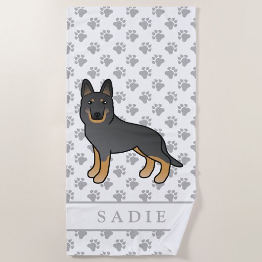 Black BiColor German Shepherd Dog & Custom Name Strandlaken (Voorkant)